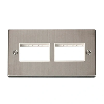 Image of Click Deco 2 Gang Plate x 3 Aperture Unfurnished Stainless Steel White Inserts