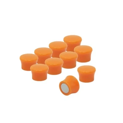 Image of Small High Power Orange Memo Board Magnets for Fridge, Whiteboard, Noticeboard, Filing Cabinet Pack of 50