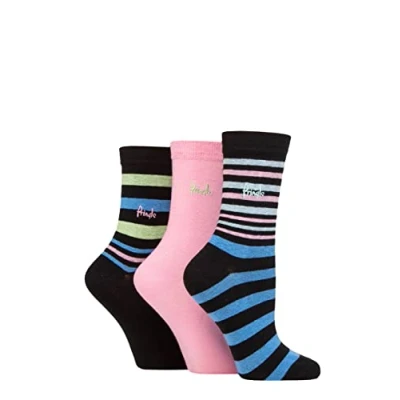 Image of Women&#039;s 3 Pair Pringle Patterned Cotton and Recycled Polyester Socks Stripes Black 4 8