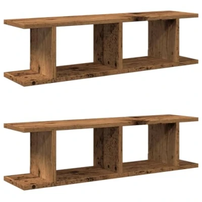 Image of vidaXL Wall Shelves Floating Storage Shelf 2 pcs Old Wood Engineered Display Books, Photo Frames, Models, CDs Modern Style 90 x 18 20 cm Brown