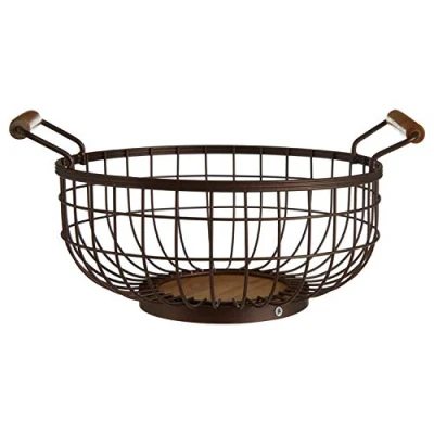 Image of Premier Housewares Fruit Basket, Iron, Rubberwood (Hevea), Bronze