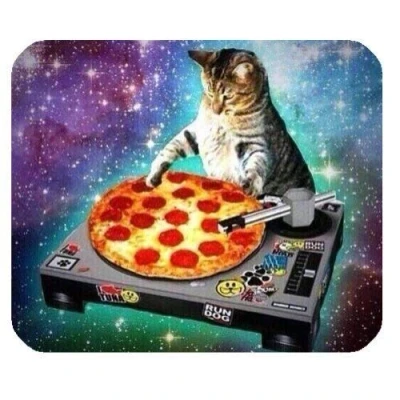 Image of Yanteng Gaming Mouse Pad Funny Space Cat and Pizza Rectangle Non Slip Rubber Mousepad Mat