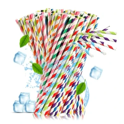 Image of 100 Bendy Straws Paper Drinking Straws, Flexible for Juices, Shakes, Smoothies, Disposable Straw Birthdays, Weddings &amp; Party (100 Pack, Assorted Colors)