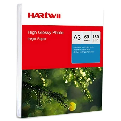 Image of Hartwii 60 Sheets A3 Size High Glossy White Inkjet Photo Paper for Printing Picture 180Gsm