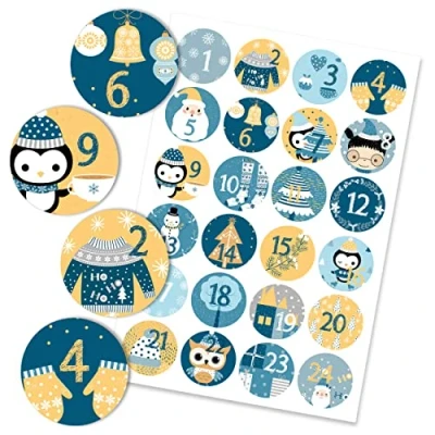 Image of Papierdrachen 24 Advent calendar number stickers Christmas designs in blue and yellow No. 31 for you to assemble decorate