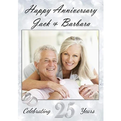 Image of Personalised Silver 25th Wedding Anniversary Photo Poster Banner N74 (A2 (42cm x 59.4cm))