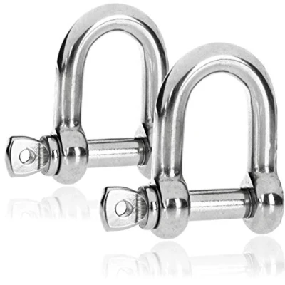 Image of com four® 2x D shaped shackles large snap hooks with screw lock eyebolts stainless steel 304 10 x 60 mm (2 pieces 60mm shape)