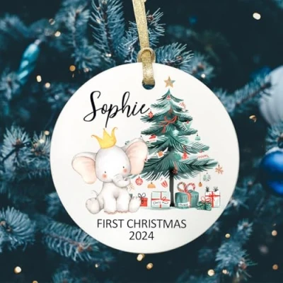 Image of Personalised Christmas Bauble Baby’s First Xmas Tree Decoration Ceramic Hanging Ornaments Gift Newborn Baby Keepsake from Daddy Mummy