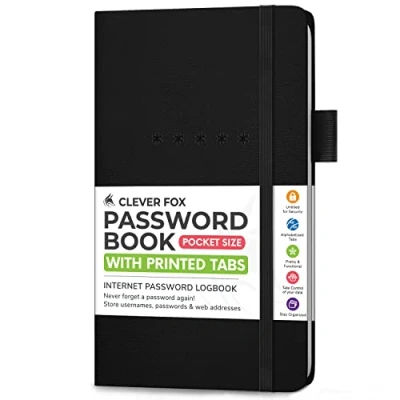 Image of Clever Fox Password Book Pocket Small Internet Address &amp; Journal Organizer Computer Website Log In Keeper Notebook (Black)