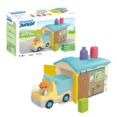 Image of Playmobil 71686 JUNIOR: Truck with Sorting Garage, educational toy, made from over 90% plant based plastics, fun imaginative role play, playset suitable for children ages 1+