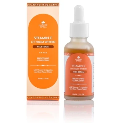 Image of Nature Spell Pure Vitamin C Face Serum 30 ml Brightens Skin Minimise Enlarged Pores Anti Aging for Suitable All Types 100% Vegan Made in the UK