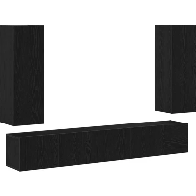 Image of vidaXL 5 Piece Wall Mounted TV Cabinet Set in Black Oak