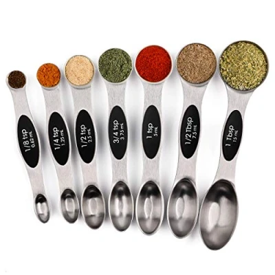 Image of Magnetic Measuring Spoons Set of 7 Stainless Steel Metal Double Sided Teaspoon Tablespoon for Dry and Liquid Ingredients