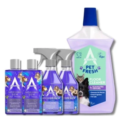 Image of Astonish Morning Dew Pet Fresh Cleaning Bundle 5 Piece Set Floor Cleaner, Disinfectant Sprays &amp; Concentrates Safe, Kills 99.9% of Bacteria, Scent