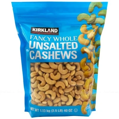 Image of Kirkland Signature Fancy Whole Unsalted &amp; Roasted Cashews Nuts Bag Pack 1.13kg