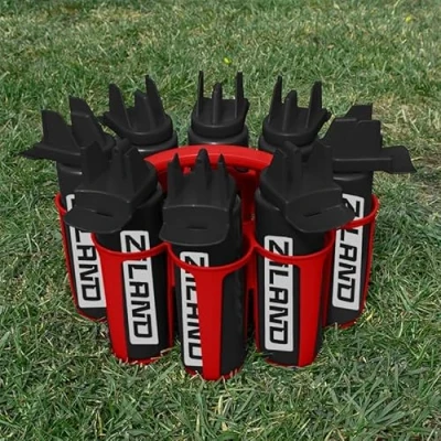 Image of Ziland Hybrid Water Bottle Set 8 x 1 Litre Easy Squeeze Bottles and Carrier Perfect for Sports Teams Hygienic as there is no mouth contact with the nozzle (Black/Black Red Carrier)