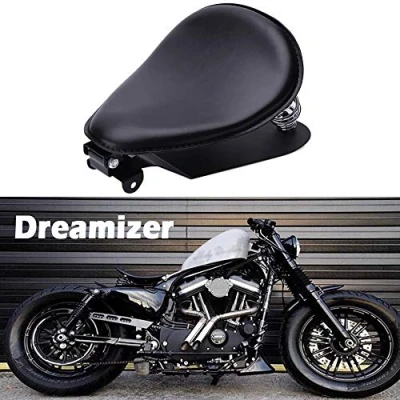 Image of DREAMIZER Black Motorcycle Bobber Seat, Solo Seat With Spring Bracket Base Plate Replacement for Sportster XL883 1200 48 Chopper Custom