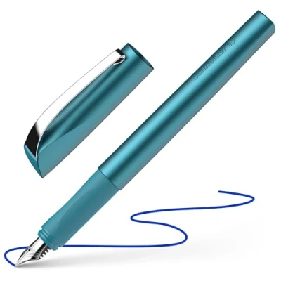 Image of Schneider Ceod Shiny 168657 Fountain Pen (Right and Left Handed Users, M Nib, Includes Ink Cartridge Royal Blue) Teal