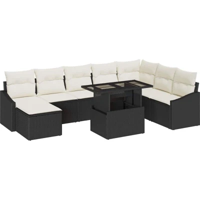 Image of vidaXL 9 Piece Garden Sofa Set with Cushions Black Poly Rattan