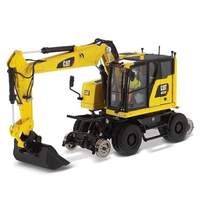 Image of Diecast Masters 1:50 Caterpillar M323F Railroad Wheeled Excavator Safety Yellow Version High Line Series Cat Trucks &amp; Construction Equipment Scale Model Collectible 85661