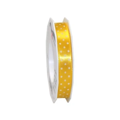 Image of C.E. Pattberg Präsent Mini Dots Printed Satin Ribbon Yellow 15 mm width, 20 m length