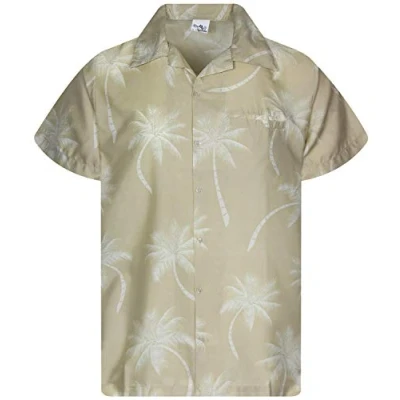 Image of King Kameha Men&#039;s Shirt Short Sleeve Casual Button Down Hawaii Vacation, Palm Shadow, Beige, L