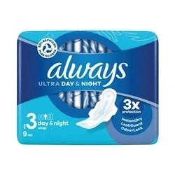 Image of Always Ultra Sanitary Towels Day &amp; Night (Size 3) Wings X9 Pads