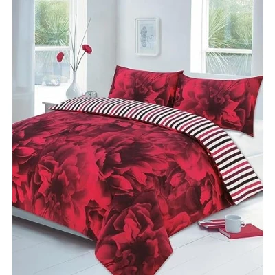 Image of AMBERLINNEN LTD Rose Lilac Duvet Cover Set With Pillow Cases King Size Double Super Single Printed Bedding (Double: 200 x 200cm, Red)