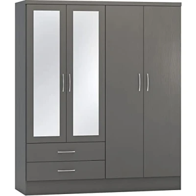 Image of Seconique Nevada 4 Door 2 Drawer Wardrobe in 3D Effect Grey