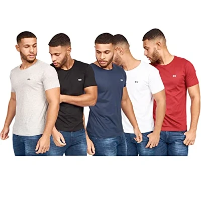 Image of Crosshatch Mens 5 Pack Graphic Tee Multipack Gift Holiday Crew Neck T Shirt Short Sleeve Multi Plain L
