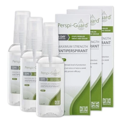 Image of Perspi Guard Maximum Strength Antiperspirant Spray, Strong Deodorant for Excessive Sweating &amp; Hyperhidrosis Treatment, Lasts up to 5 Days Unscented (50ml) Triple Pack Offer