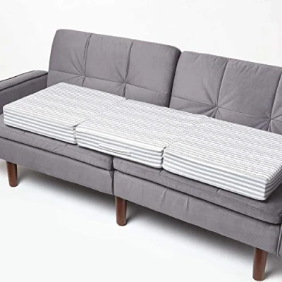 Image of HOMESCAPES Grey Stripe Quilted 3 Seater Booster Cushion with Removable Cover 150 cm Long 10cm Deep Firm Orthopaedic Foam Three Large Sofa Seat Pad Soft 100% Cotton Washable