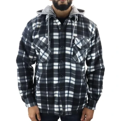 Image of TruClothing Men&#039;s Jumper Thermal Fleece Fur Lined Lumberjack Removable Hooded Buttoned Check Winter Shirt Black Navy L