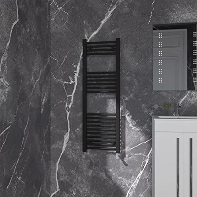 Image of NRG Black Straight Central Heating Towel Rail Bathroom Heated Rad Radiators Ladder Warmer 1200x400mm