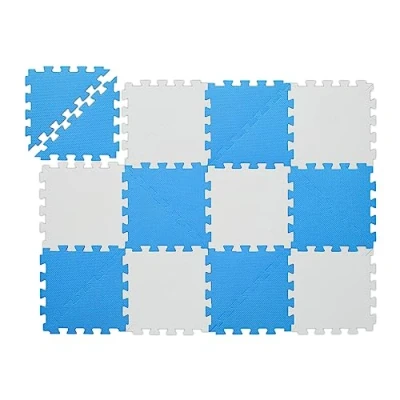 Image of Puzzle Play Mat, 12 Pieces, Crawling Baby Jigsaw, Non toxic, Washable, Soft eva Foam, 114 x 86 cm, Blue/White Relaxdays