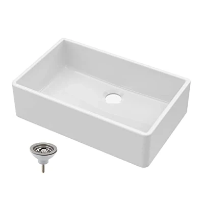 Image of 795mm Single Bowl Fireclay Butler Kitchen Sink Chrome Waste