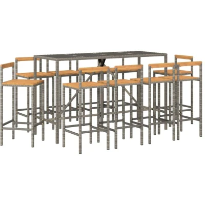 Image of vidaXL 11 Piece Garden Bar Set Grey Poly Rattan&amp; Solid Wood Acacia