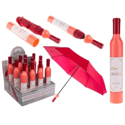 Image of LND Gifts Wine Bottle Umbrella, Ladies For Mum Mens Folding Strong And Compact With 3 Designs To Collect, One Supplied (Rose Umbrella)
