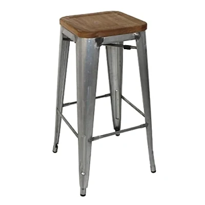 Image of Bolero Bistro High Stools Wooden Seat Pad Galvanised Steel (4 pack)
