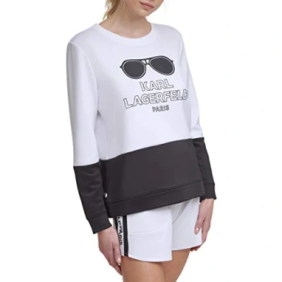 Image of Karl Lagerfeld Paris Women&#039;s Colorblock Sunglass Logo Sweatshirt white S