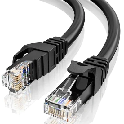 Image of 10m Ethernet Cable Cat6, Long High Speed Internet 10 Meter, 23AWG RJ45 Gigabit LAN Cable, 1Gbps 250MHz UTP Network Black Round Patch for Router Modem Switch (10 Clips)