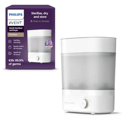 Image of Philips Avent Premium Baby Bottle Steriliser and Dryer, Removes 99.9% of Bacteria, Chemical Free, Capacity 6 Bottles/Teats/Accessories, Model SCF293/01