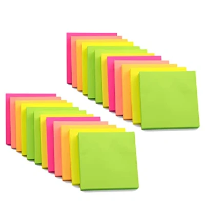 Image of Evergreen Goods Ltd 24 Sticky Notes Bright for Office Home &amp; School Removable Adhesive Memo Pad with Yellow Pink Orange Green Peach Colors 100 Sheets Per Size 76x76mm (3&quot;x3&quot;)