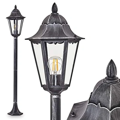 Image of Lignac Outdoor luminaire, Antique Look Pathway cast Aluminium in Black/Silver with Clear Glass panes, Floor Light 118 cm, Retro/Vintage Garden lamp, E27 Socket, IP44, Bulbs not Included