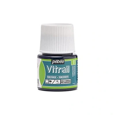 Image of Pebeo Vitrail Stained Glass Effect Paint 45 Milliliter Bottle, Turquoise,Turquoise, blue