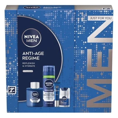 Image of NIVEA MEN Anti Age Regime Gift Set (4 Products), Men&#039;s Wrinkle Skincare with Shaving Foam, Post Shave Balm, Face Moisturising Day Cream, and Eye Cream
