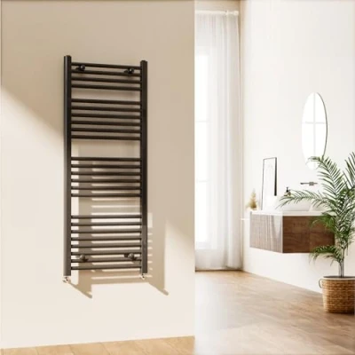 Image of EMKE Towel Rail Radiator Anthracite Grey Modern Straight Bathroom Ladder Wall Mounted for Living Room and Kitchen 1200 x 500 mm