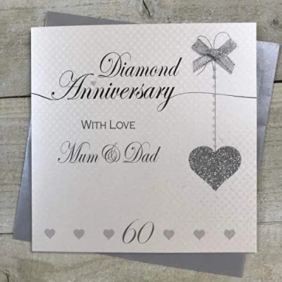 Image of WHITE COTTON CARDS LLA60MD Mum &amp; Dad 60th Diamond Wedding Anniversary Handmade Card Love Lines, grey, 16cm x