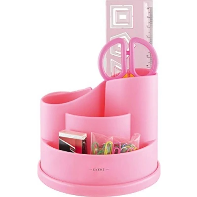 Image of EXERZ Pencil Holder Pink, Desk Organiser, Rotating Tidy, Pen Caddy with Stationery Pink