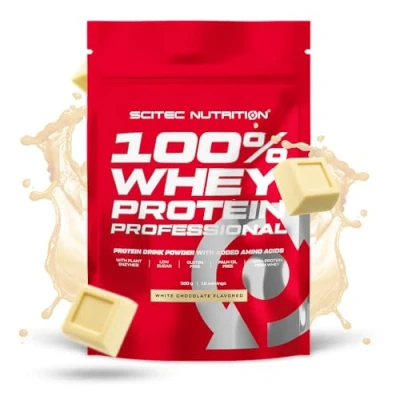 Image of Scitec Nutrition 100% Whey Protein Professional Enhanced with Extra Amino Acids &amp; Digestive Enzymes Gluten Free Palm Oil Free, 500 g, White Chocolate